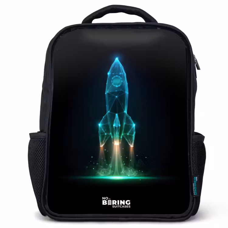 Kids backpack - Black - Launching rocket in neon style — 1