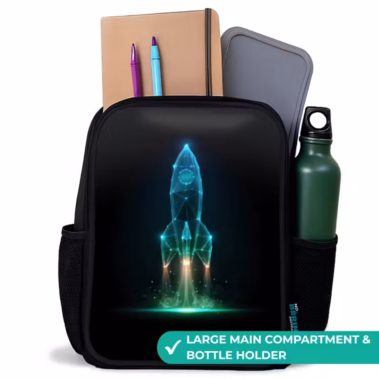 Kids backpack - Black - Launching rocket in neon style — 10