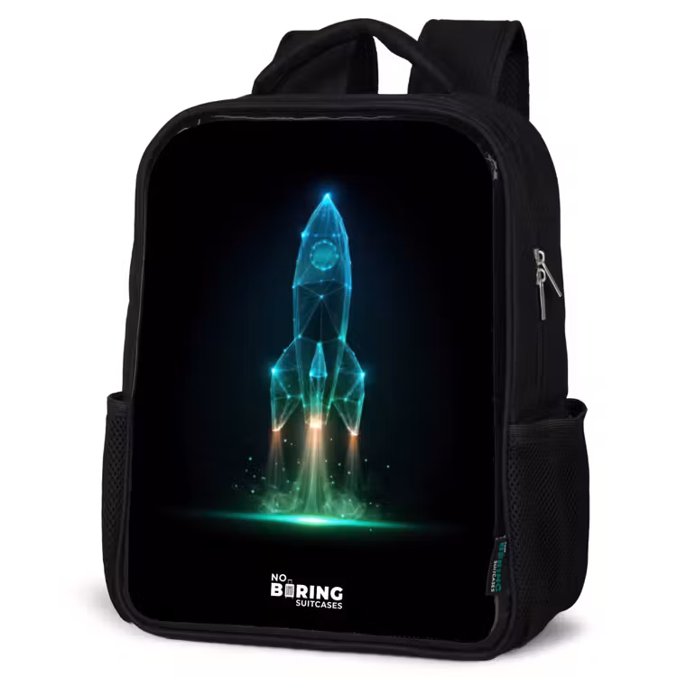 Kids backpack - Black - Launching rocket in neon style — 6
