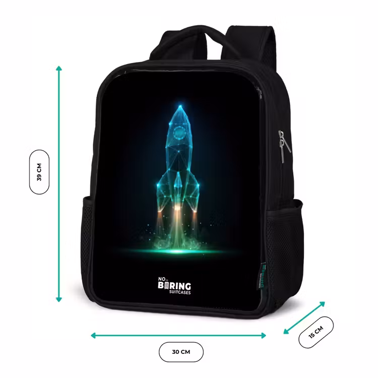 Kids backpack - Black - Launching rocket in neon style — 8