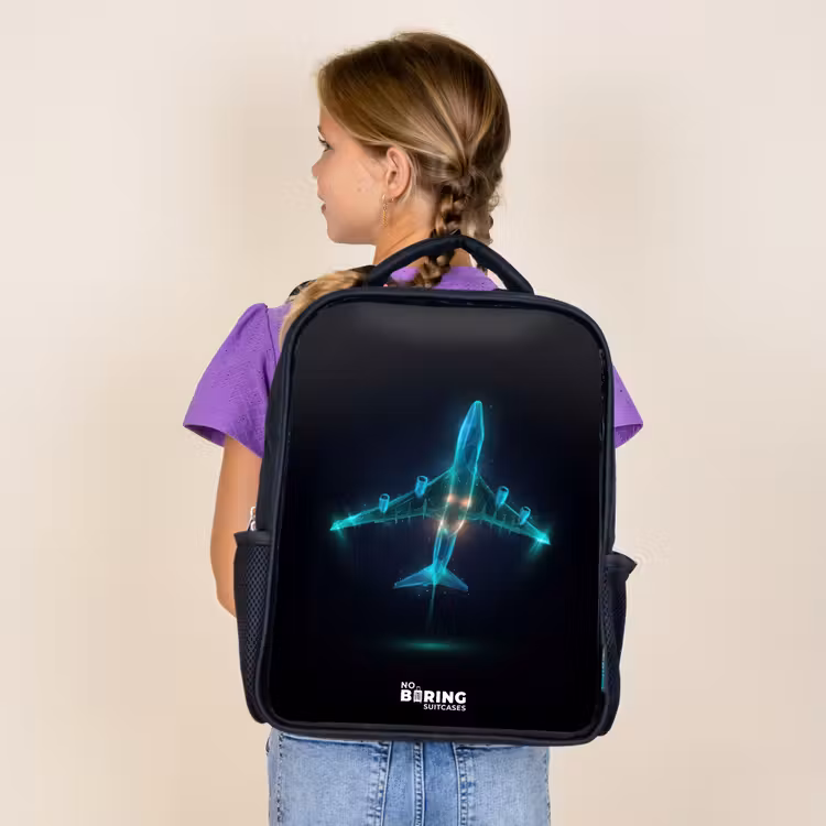 Kids backpack - Black - Luminous airplane — 4