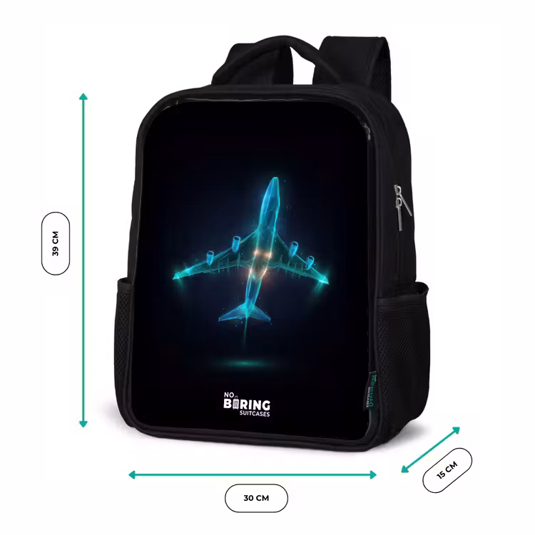Kids backpack - Black - Luminous airplane — 8