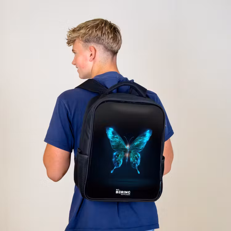 Kids backpack - Black - Magical digital butterfly — 5