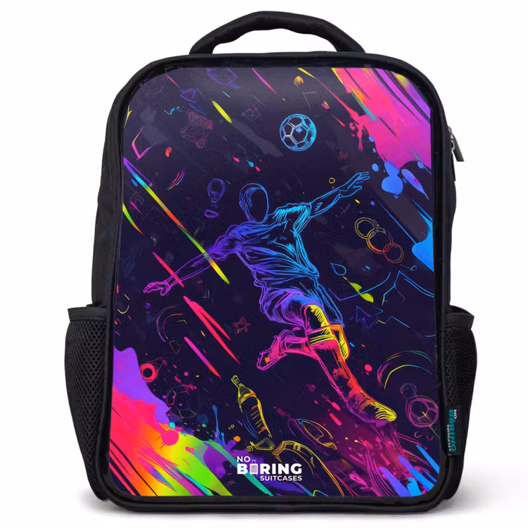 Kids backpack - Black - Neon action packed soccer player — 1