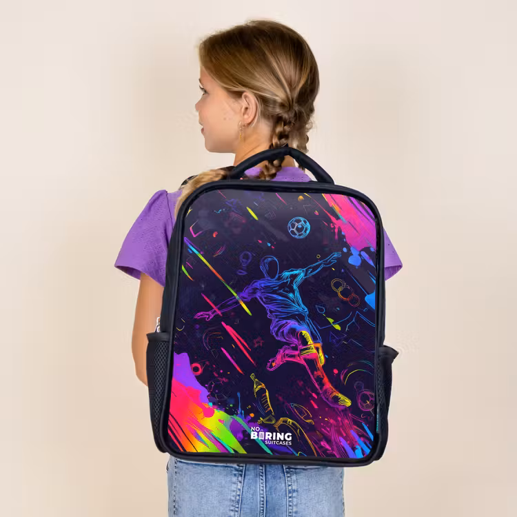 Kids backpack - Black - Neon action packed soccer player — 4