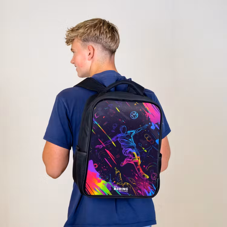 Kids backpack - Black - Neon action packed soccer player — 5