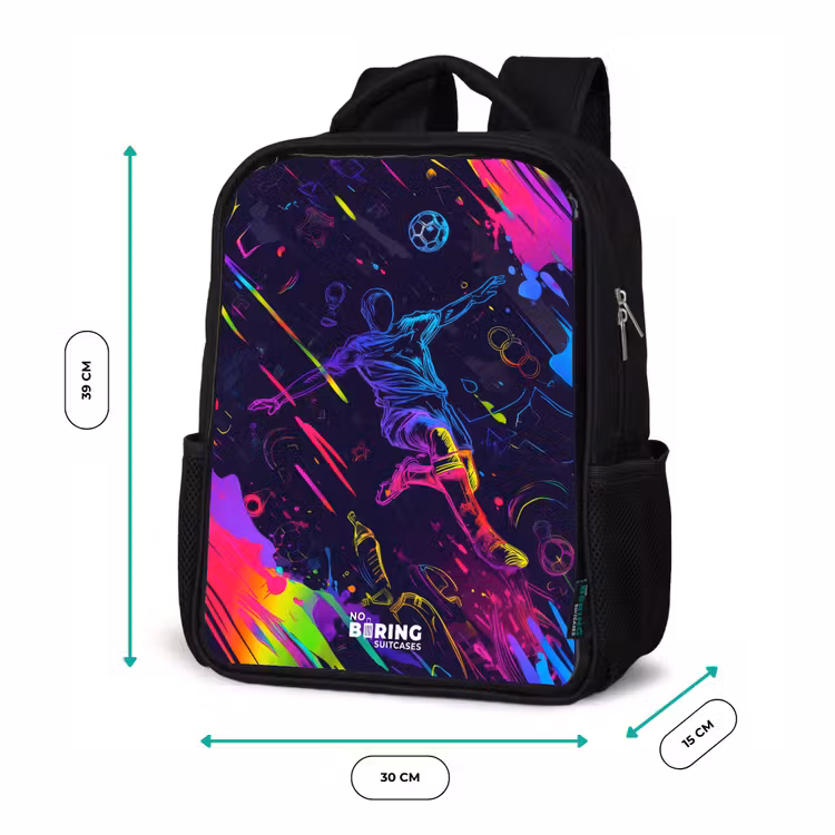 Kids backpack - Black - Neon action packed soccer player — 8