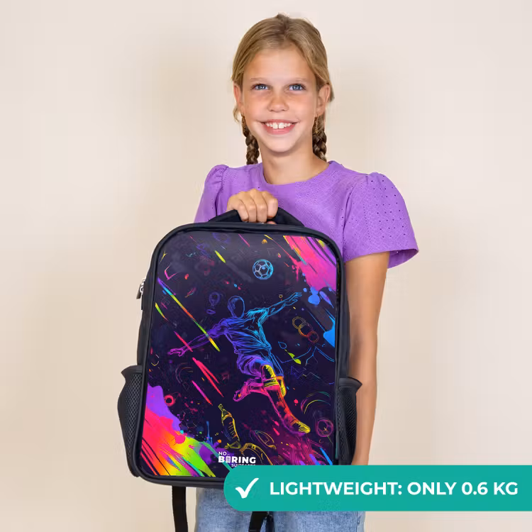 Kids backpack - Black - Neon action packed soccer player — 9