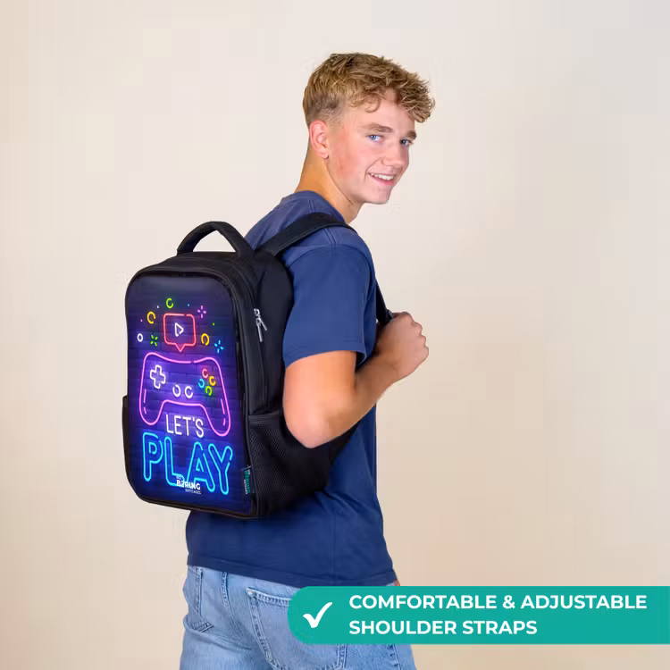 Kids backpack - Black - Neon controller against a brick wall — 11
