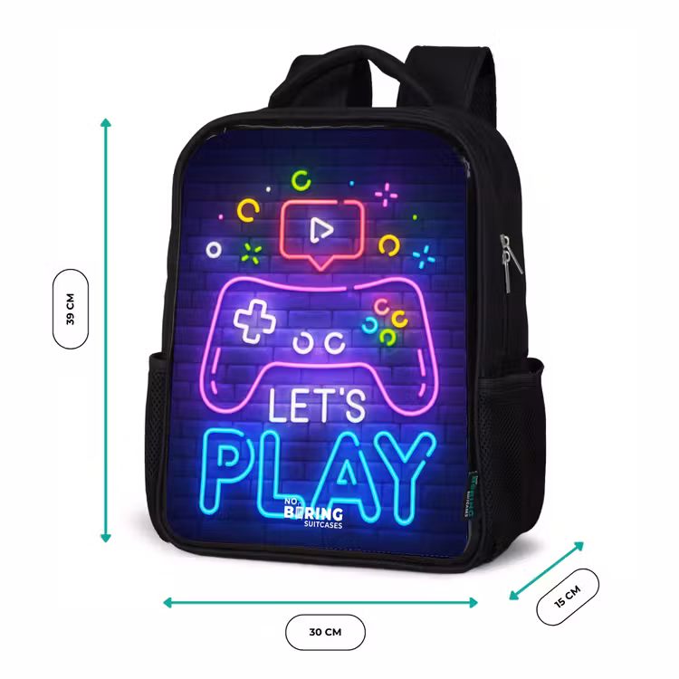 Kids backpack - Black - Neon controller against a brick wall — 8