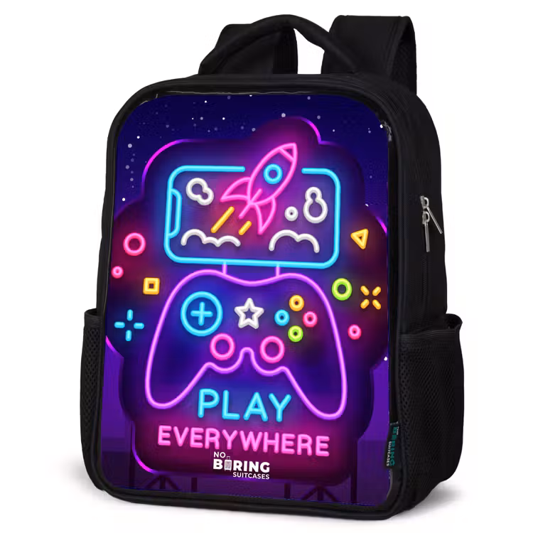 Kids backpack - Black - Neon illustration with a controller — 6