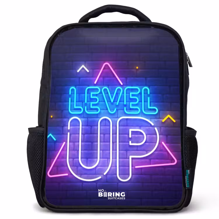 Kids backpack - Black - Neon letters on a brick wall — 1