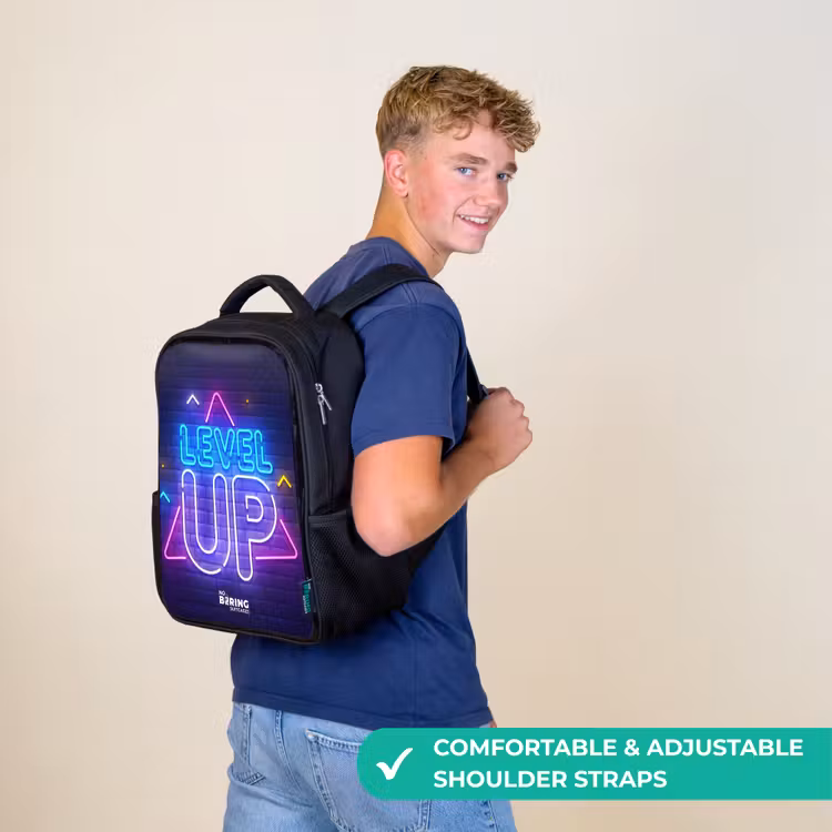Kids backpack - Black - Neon letters on a brick wall — 11