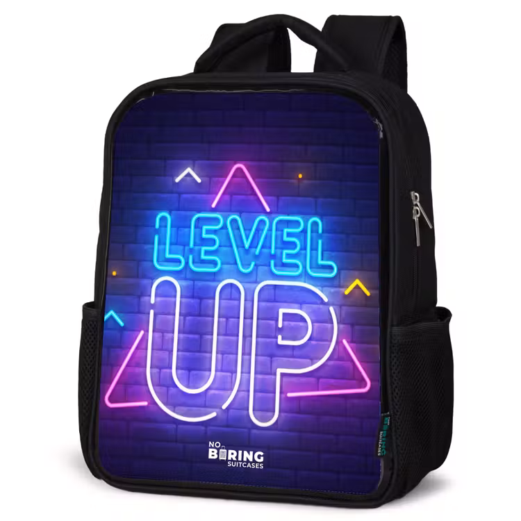 Kids backpack - Black - Neon letters on a brick wall — 6