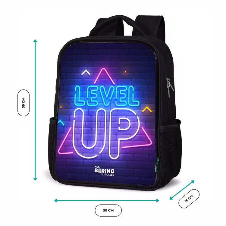 Kids backpack - Black - Neon letters on a brick wall — 8