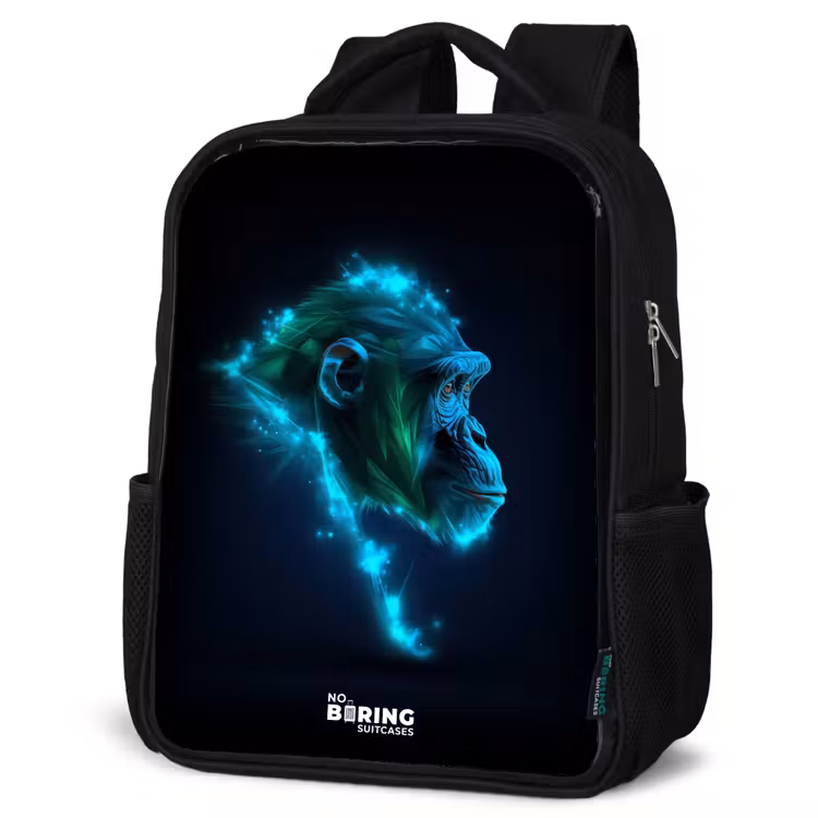 Kids backpack - Black - Neon silhouette of a chimpanzee — 6
