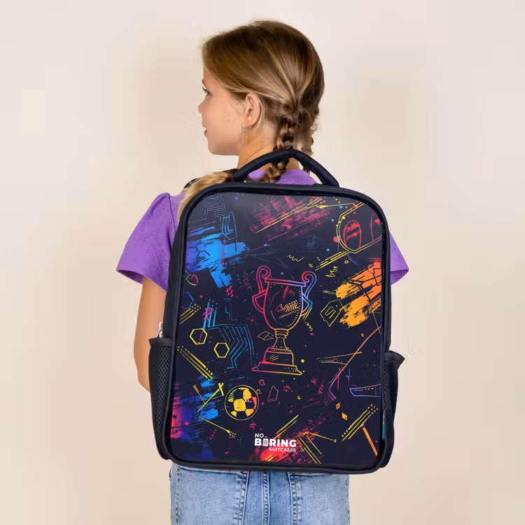 Kids backpack - Black - Neon sports trophy design — 4