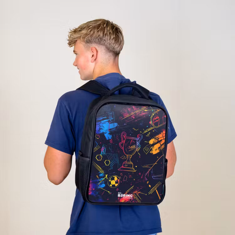 Kids backpack - Black - Neon sports trophy design — 5