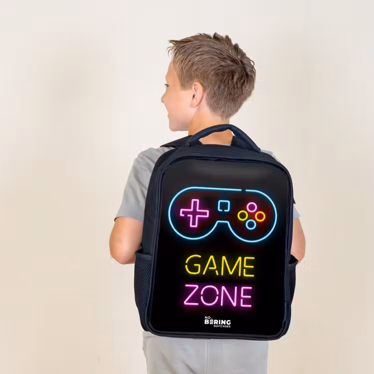 Kids backpack - Black - Qoute with neon colors — 2