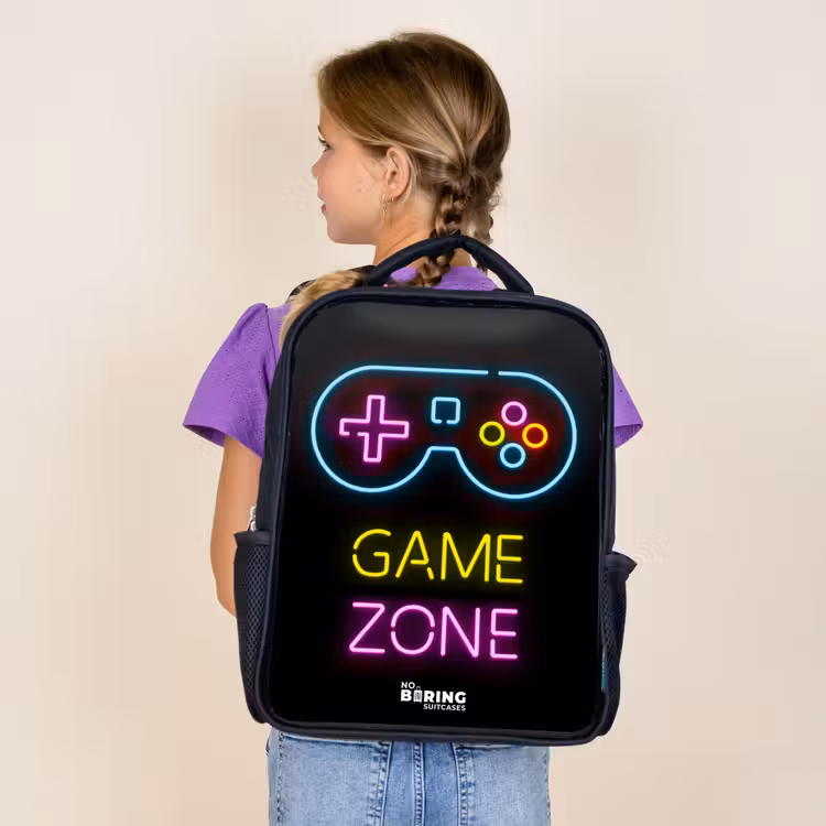 Kids backpack - Black - Qoute with neon colors — 4