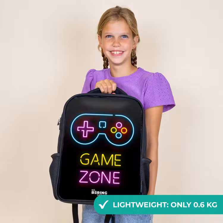 Kids backpack - Black - Qoute with neon colors — 9