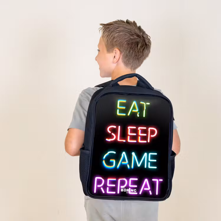 Kids backpack - Black - Qoute with neon lights — 2