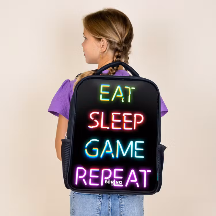 Kids backpack - Black - Qoute with neon lights — 4
