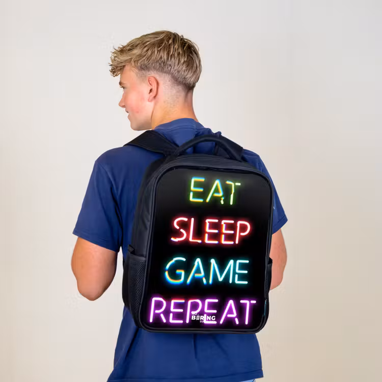 Kids backpack - Black - Qoute with neon lights — 5