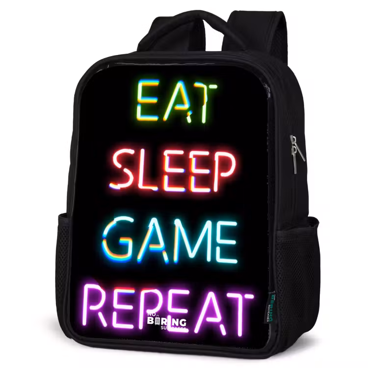 Kids backpack - Black - Qoute with neon lights — 6