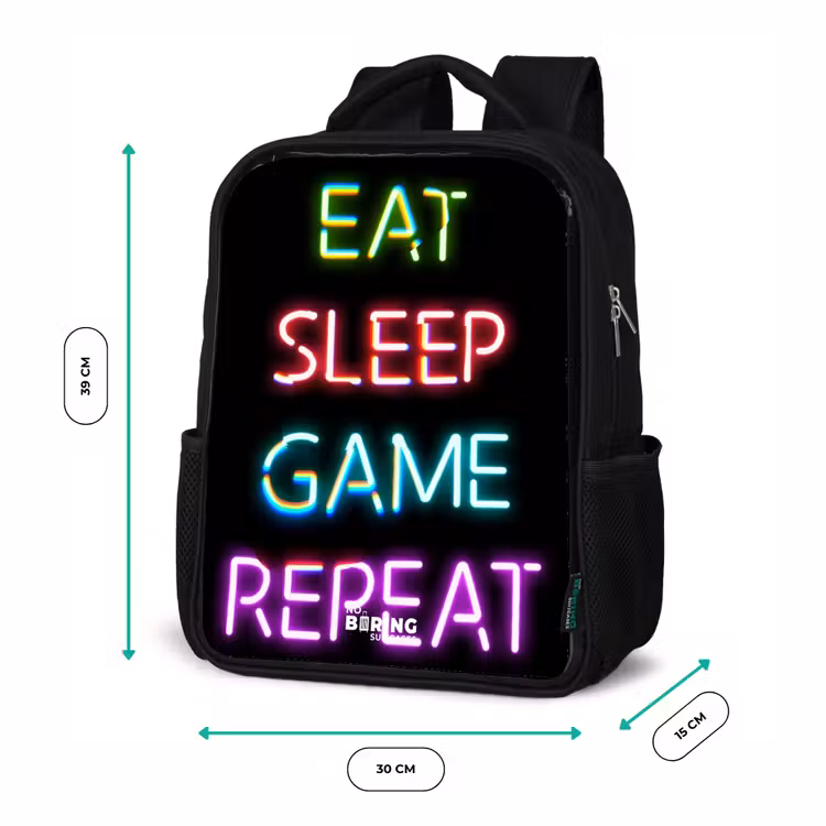 Kids backpack - Black - Qoute with neon lights — 8