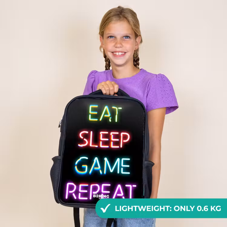 Kids backpack - Black - Qoute with neon lights — 9