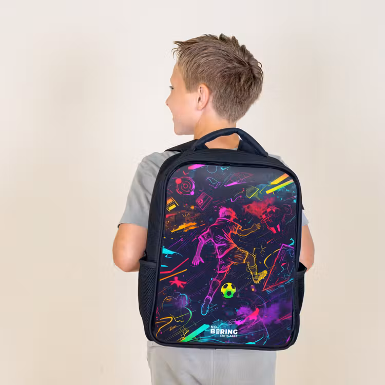 Kids backpack - Black - Street soccer in space colors — 2