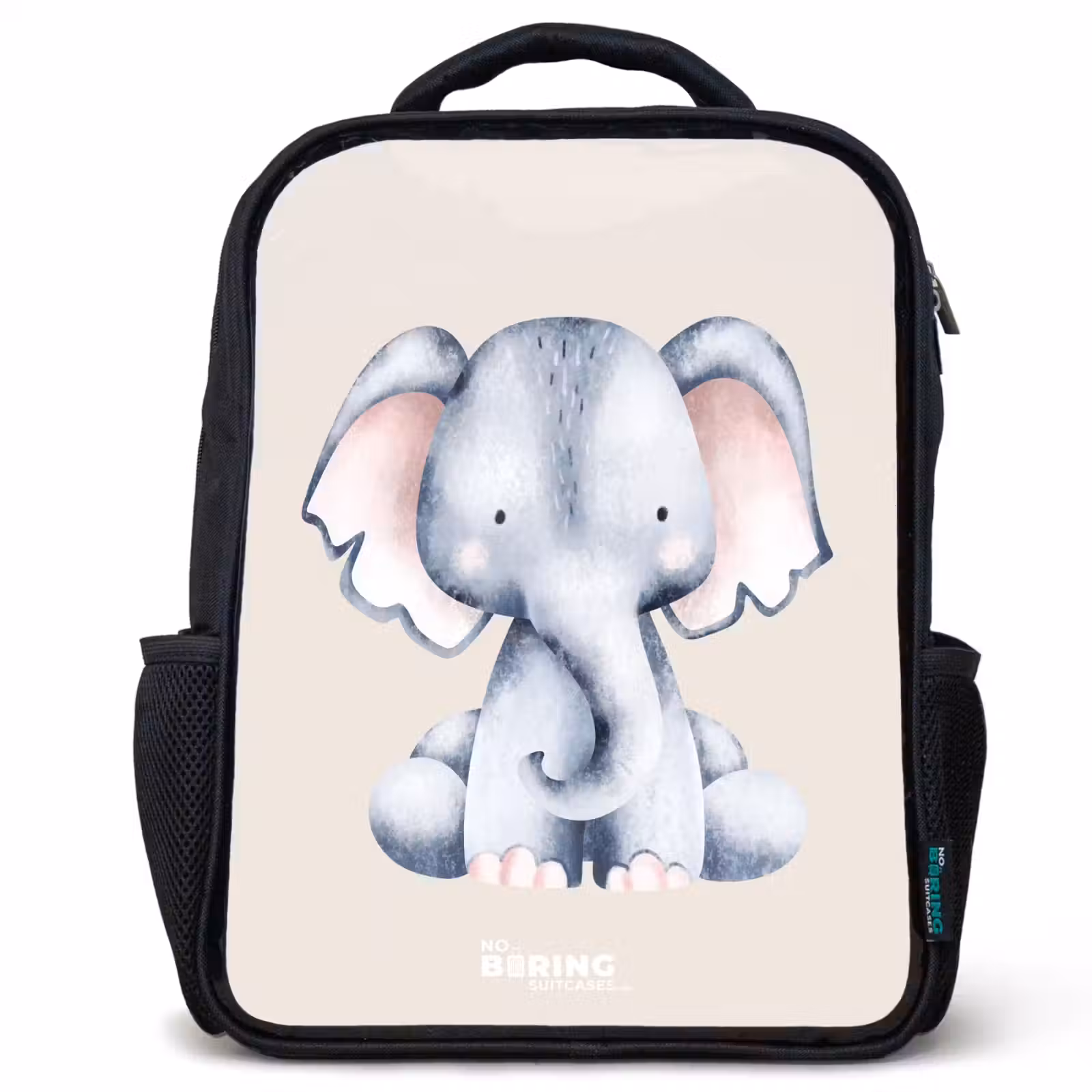 Kids backpack - Black - Elephant drawing against a beige background — 1