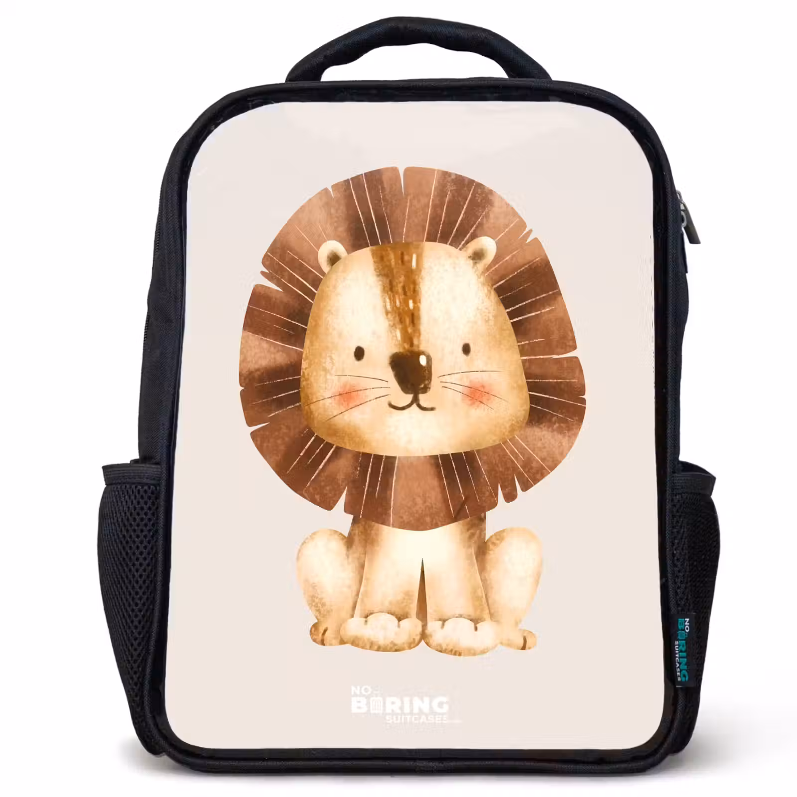 Kids backpack - Black - Lion illustration with beige background — 1