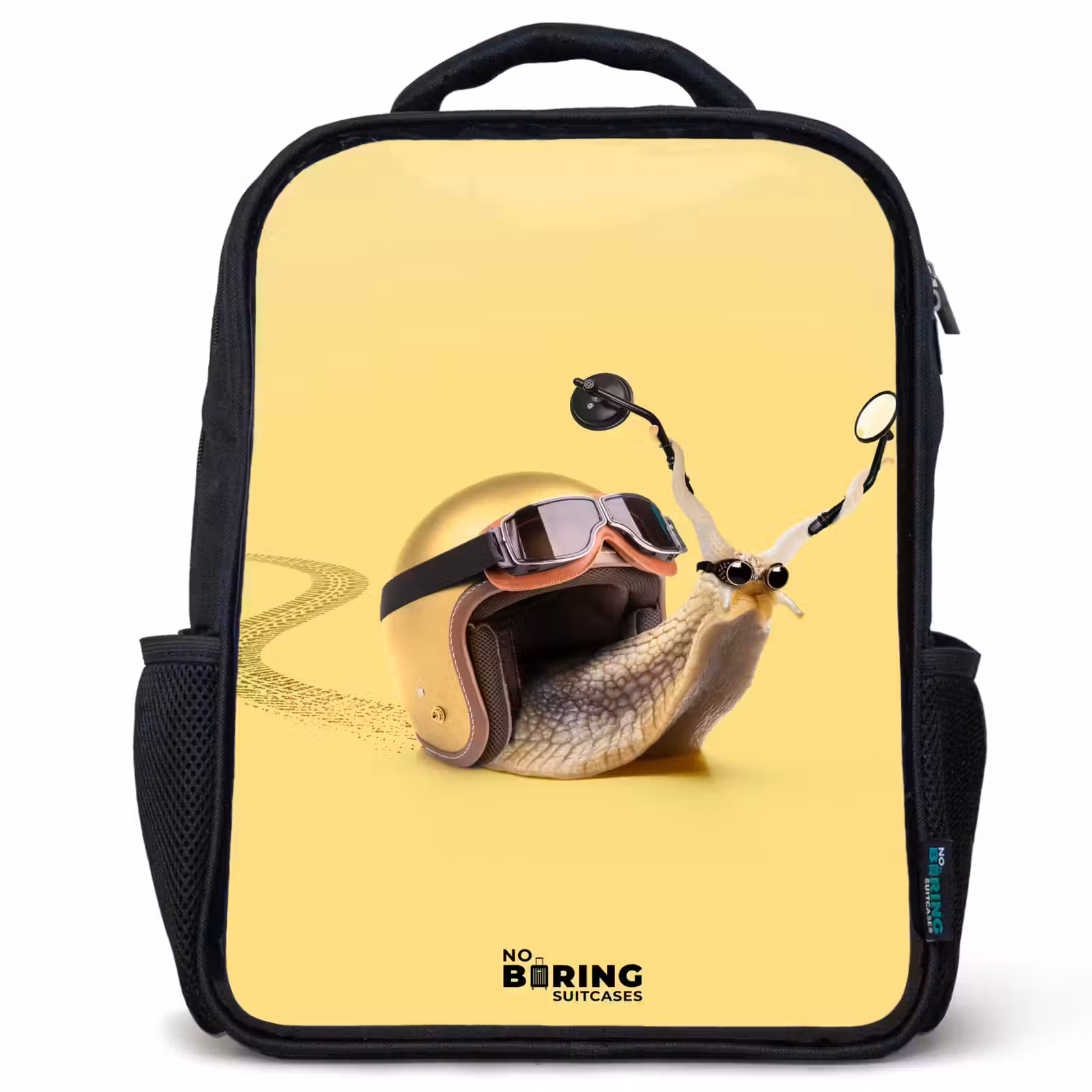 Kids backpack - Black - Snail with motorcycle helmet — 1