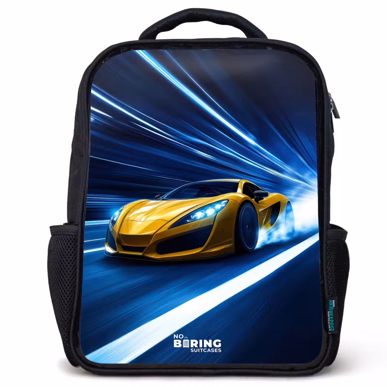 Kids backpack - Black - Yellow sports car in light tunnel of speed — 1