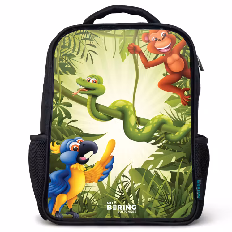 Kids backpack - Black - Animals in the jungle — 1