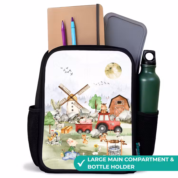 Kids backpack - Black - animals on a farm — 10