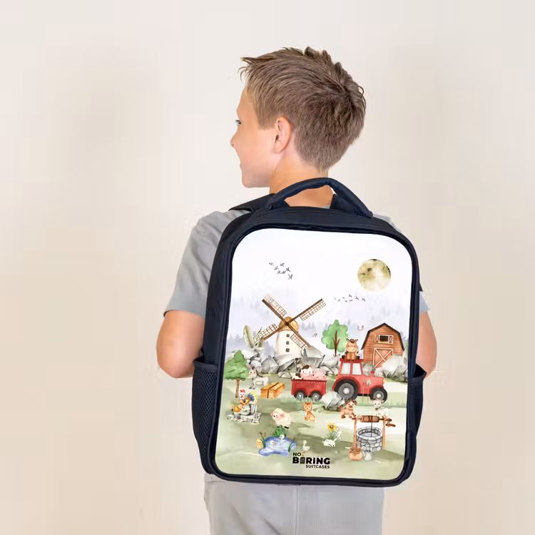 Kids backpack - Black - animals on a farm — 2