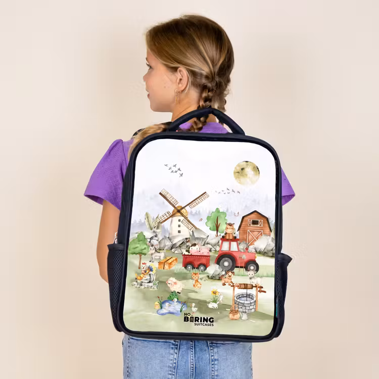 Kids backpack - Black - animals on a farm — 4