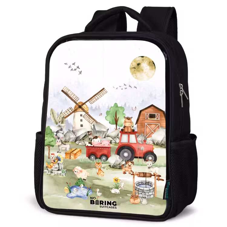 Kids backpack - Black - animals on a farm — 6