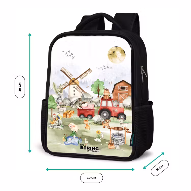 Kids backpack - Black - animals on a farm — 8