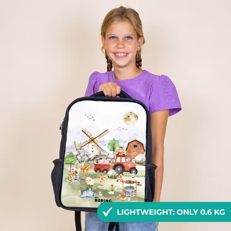 Kids backpack - Black - animals on a farm — 9