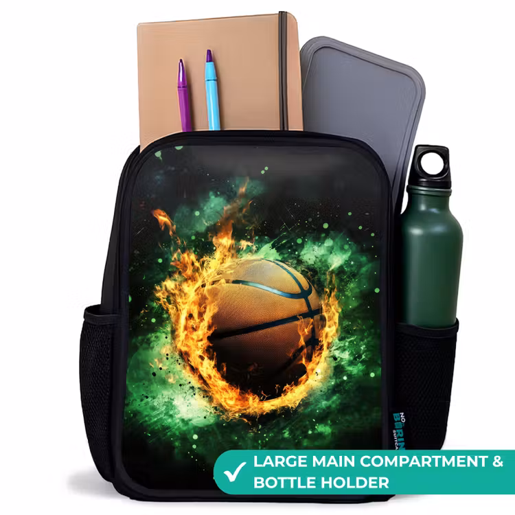 Kids backpack - Black - Basketball in flames and explosive energy — 10