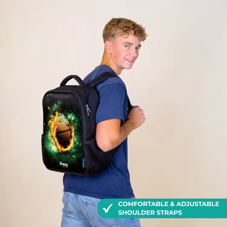 Kids backpack - Black - Basketball in flames and explosive energy — 11