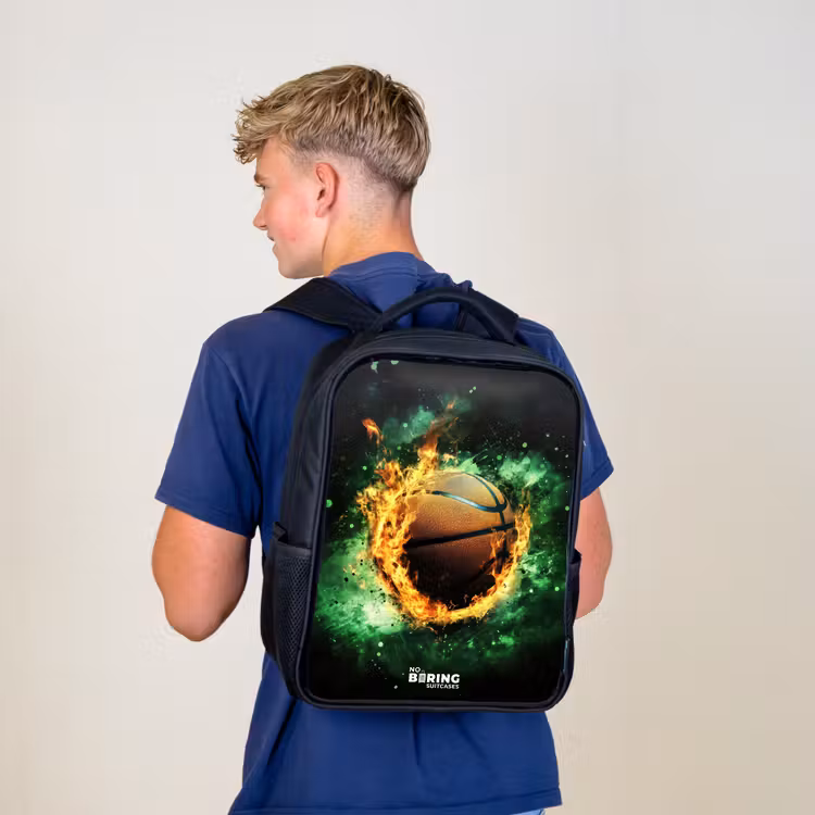 Kids backpack - Black - Basketball in flames and explosive energy — 5