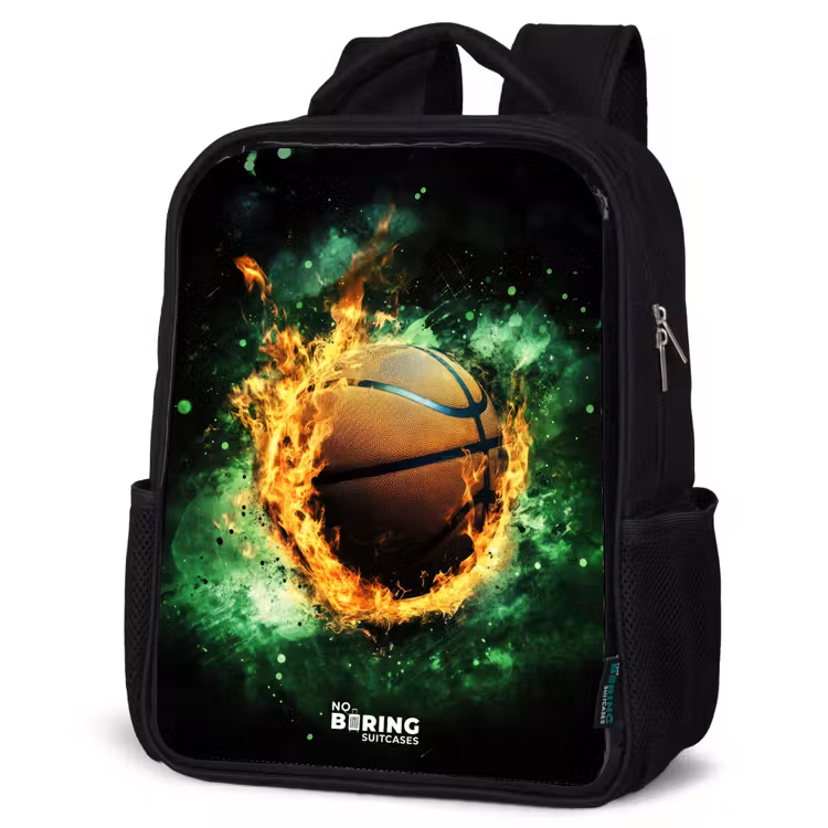 Kids backpack - Black - Basketball in flames and explosive energy — 6