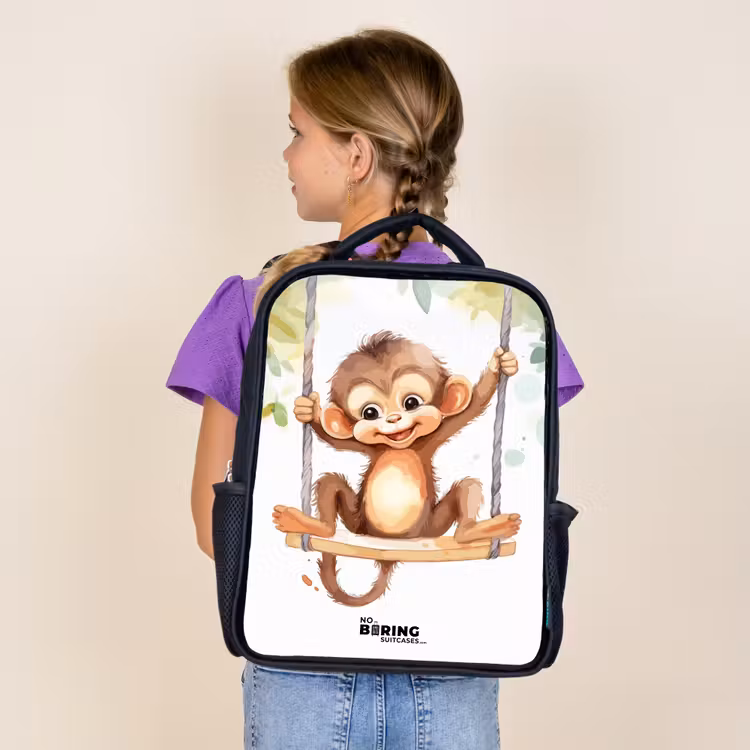 Kids backpack - Black - Cheerful monkey on a swing illustration — 4