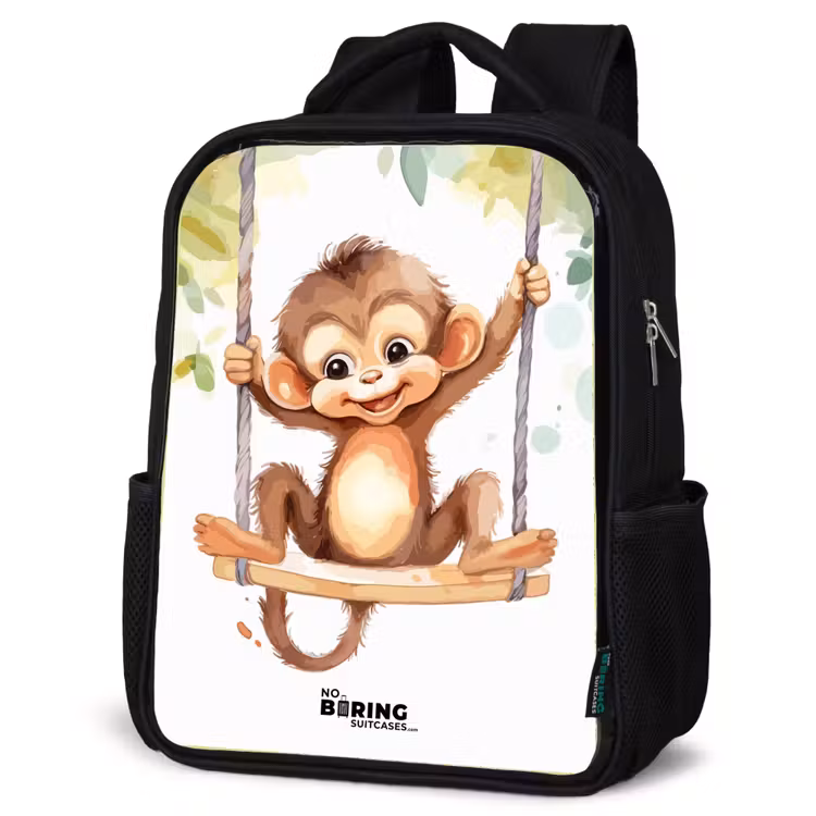 Kids backpack - Black - Cheerful monkey on a swing illustration — 6