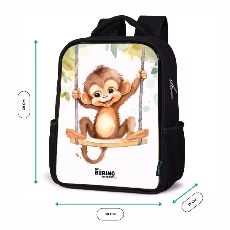 Kids backpack - Black - Cheerful monkey on a swing illustration — 8